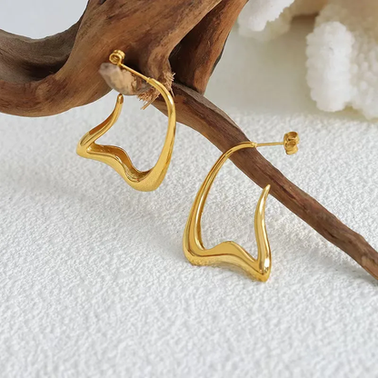 Maria Open Hoop Abstract  Gold Plated Earrings, Stainless Steel