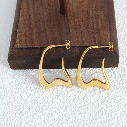 Maria Open Hoop Abstract  Gold Plated Earrings, Stainless Steel