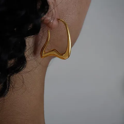 Maria Open Hoop Abstract  Gold Plated Earrings, Stainless Steel