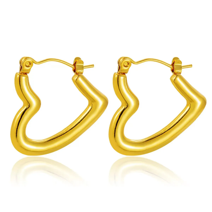 Heart Open Hoop Earrings, 18K Gold Plated Stainless Steel, Waterproof