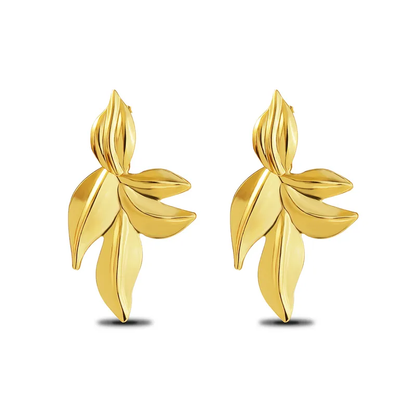 Statement Leaf Earrings, 18K Gold Plated, Stainless Steel