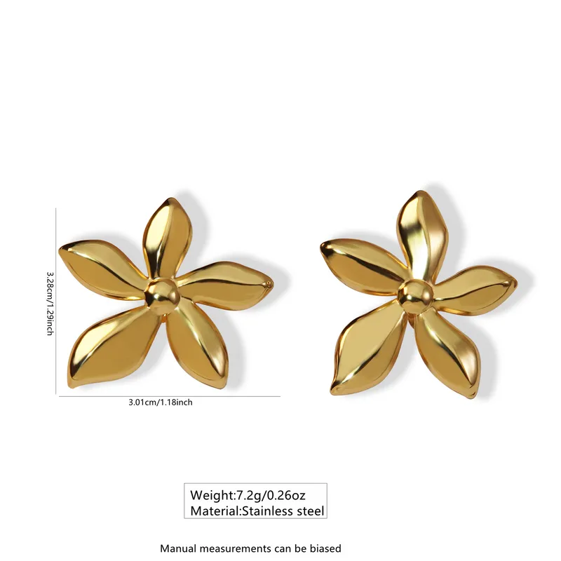 Flower Gold Plated Earrings, Stainless Steel, Waterproof, Hypoallergenic