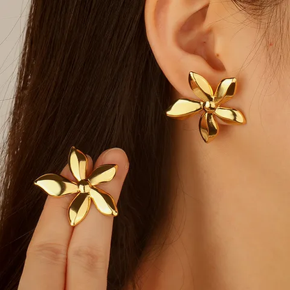 Flower Gold Plated Earrings, Stainless Steel, Waterproof, Hypoallergenic