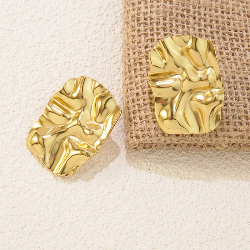 Abstract Rectangular Earrings, Stainless Steel, 18K Gold Plated