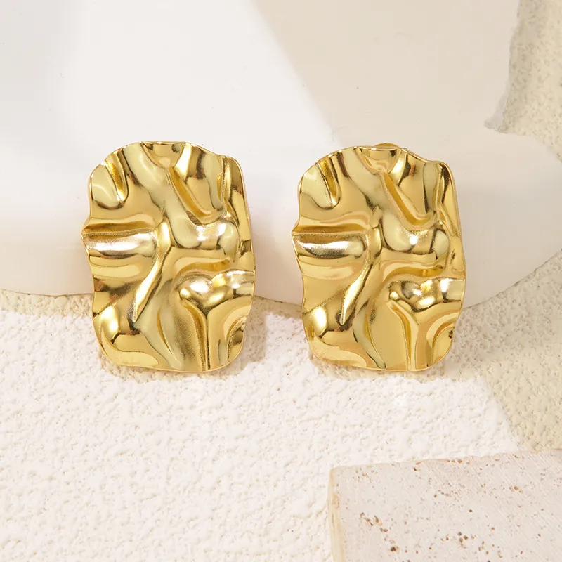 Abstract Rectangular Earrings, Stainless Steel, 18K Gold Plated