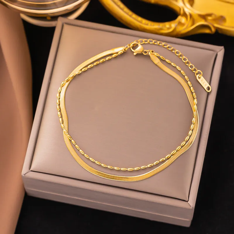 Double Layered Dainty Chain 18K Gold Plated Bracelet
