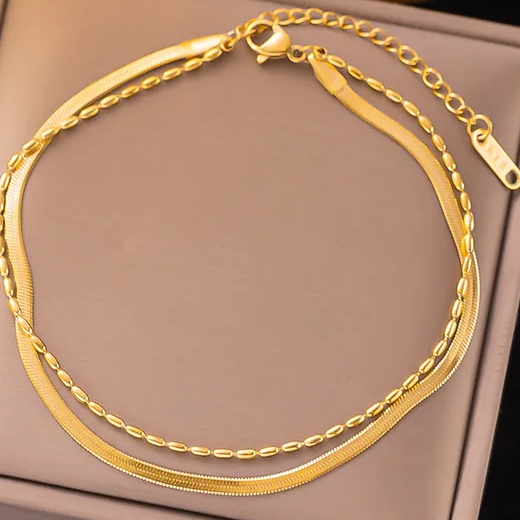 Double Layered Dainty Chain 18K Gold Plated Bracelet