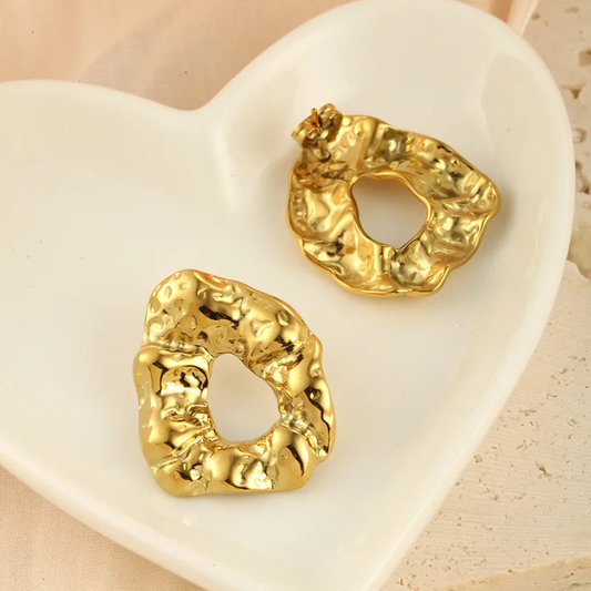 Hammered Halo Gold Plated Earrings, Stainless Steel
