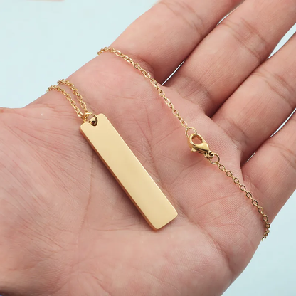 Customised Rectangle Pendant, Personalised Vertical Pendant, Engraveable Gold Silver Pendant Necklace For Men and Women