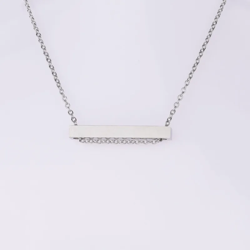 Personalised Slim Bar Necklace, Custom Horizontal Bar Chain Pendant, Engraved Gold Silver Trending Bar Necklace Gift for Her