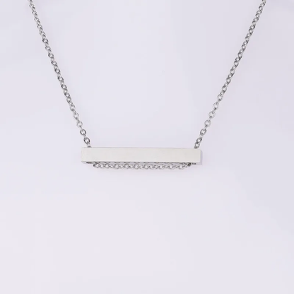 Personalised Slim Bar Necklace, Custom Horizontal Bar Chain Pendant, Engraved Gold Silver Trending Bar Necklace Gift for Her