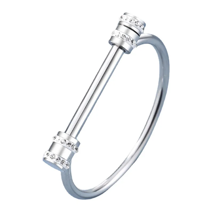 T-Bar Silver Bangle, Zircon Cuff Bangle, Silver Plated, Stainless Steel