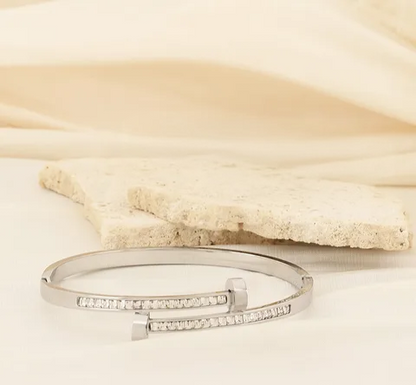 Layered Silver Zircon Bangle, Minimalist Gift for Her
