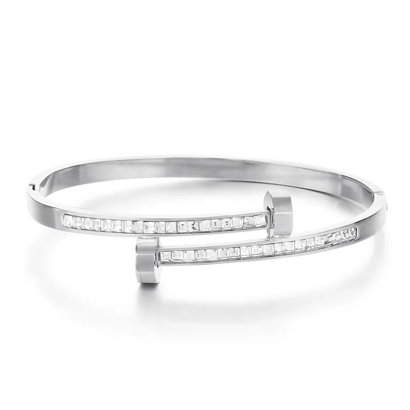 Layered Silver Zircon Bangle, Minimalist Gift for Her