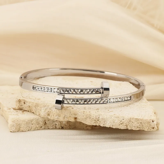 Layered Silver Zircon Bangle, Minimalist Gift for Her