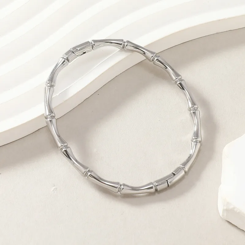 Bamboo Bangle Silver, Minimalist Everyday Waterproof Bangle