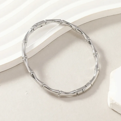 Bamboo Bangle Silver, Minimalist Everyday Waterproof Bangle