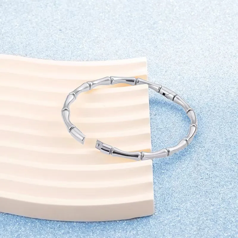 Bamboo Bangle Silver, Minimalist Everyday Waterproof Bangle