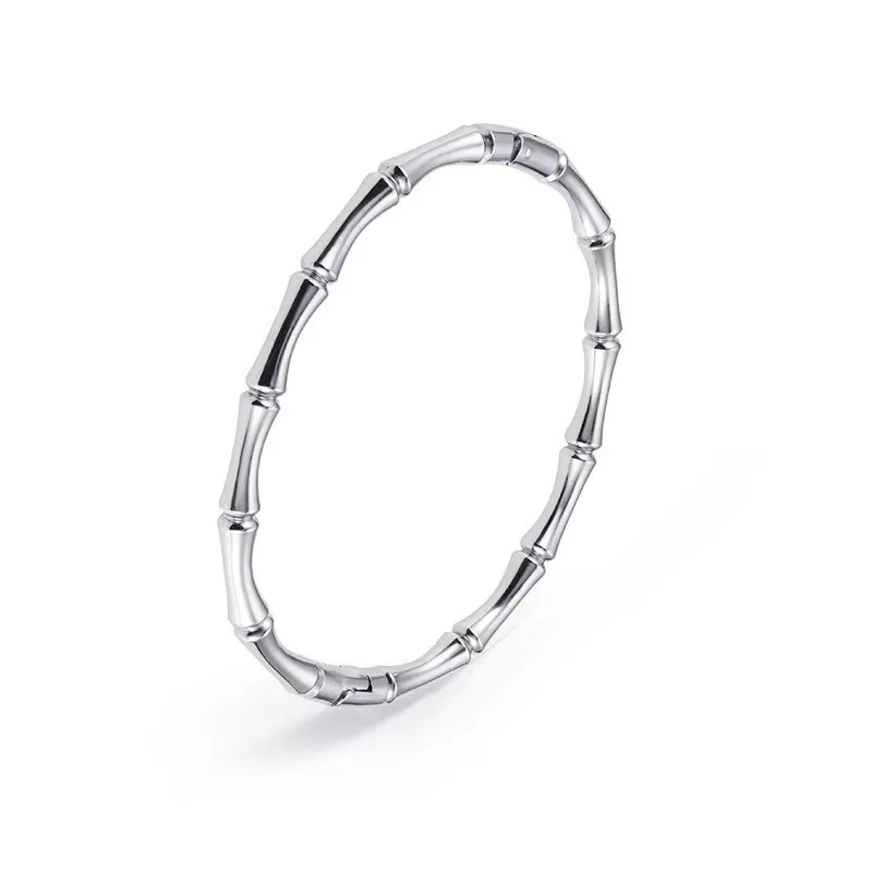 Bamboo Bangle Silver, Minimalist Everyday Waterproof Bangle
