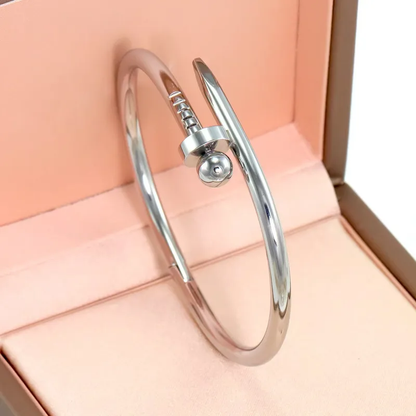 Silver Ball Bangle, Overlap Bangle, Stainless Steel