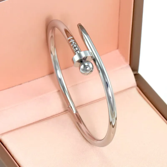 Silver Ball Bangle, Overlap Bangle, Stainless Steel