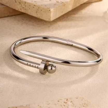 Silver Ball Bangle, Overlap Bangle, Stainless Steel