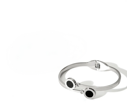 Roman Numeral Silver and Black Overlap Bangle, Stainless Steel, Waterproof