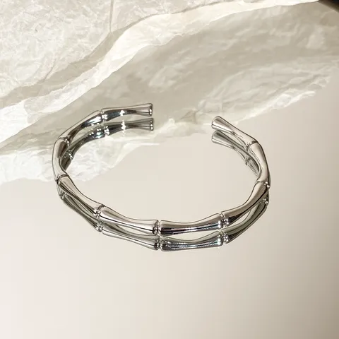 Silver Bamboo Cuff Bangle, Silver Cuff Bangle, Stainless Steel