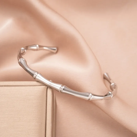Silver Bamboo Cuff Bangle, Silver Cuff Bangle, Stainless Steel