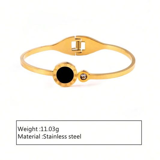 Roman Numeral Gold Zircon Bangle, Minimalist Gift for Her