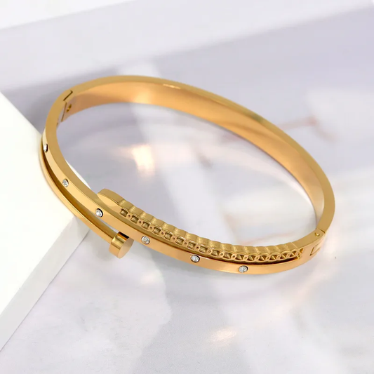 Layered Zircon Gold Bangle, Stainless Steel Stacked Bangle