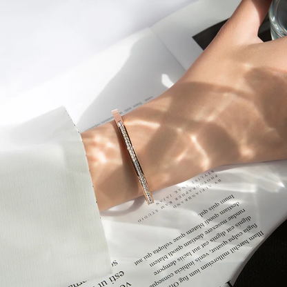 Rose Gold Zircon Paved Sleek Stacking Bangle, Stainless Steel