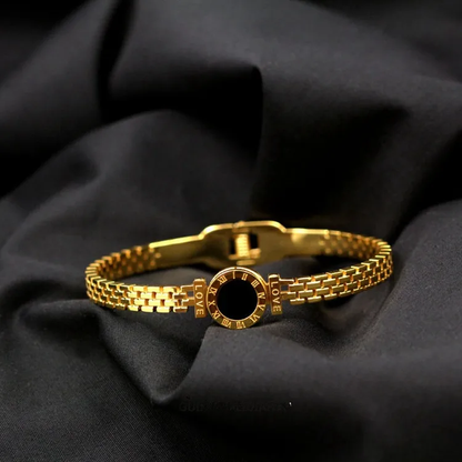 Roman Numeral Gold Love Bangle, Stainless Steel Stacking Bangle
