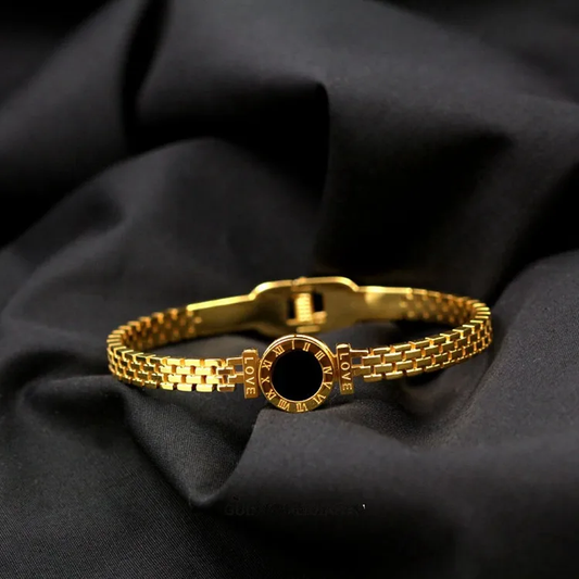 Roman Numeral Gold Love Bangle, Stainless Steel Stacking Bangle