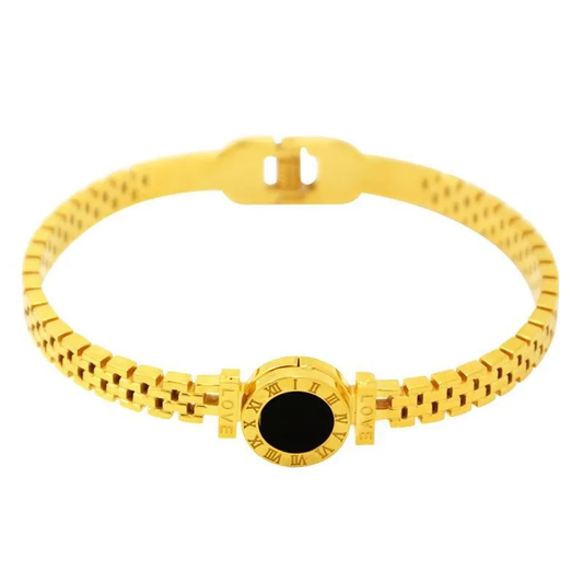 Roman Numeral Gold Love Bangle, Stainless Steel Stacking Bangle