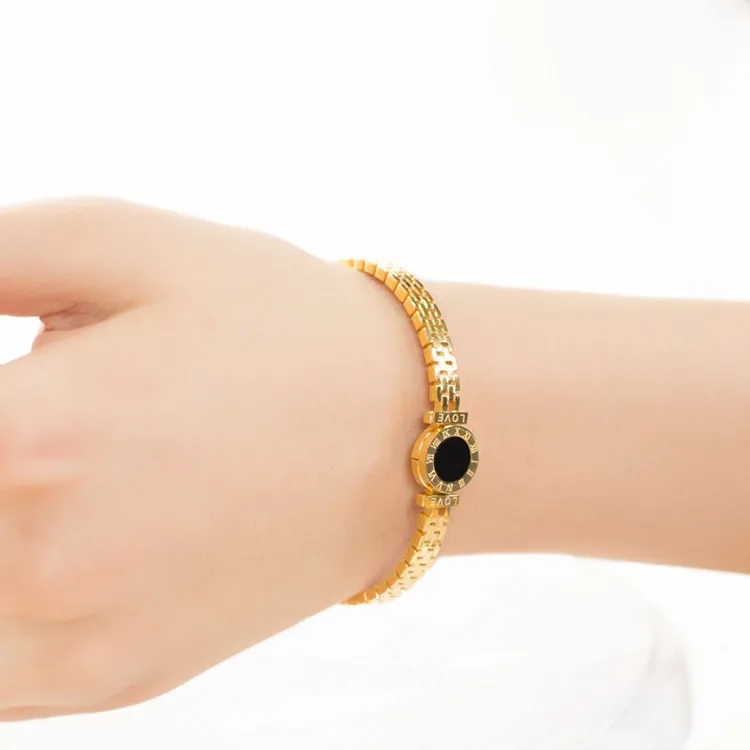 Roman Numeral Gold Love Bangle, Stainless Steel Stacking Bangle