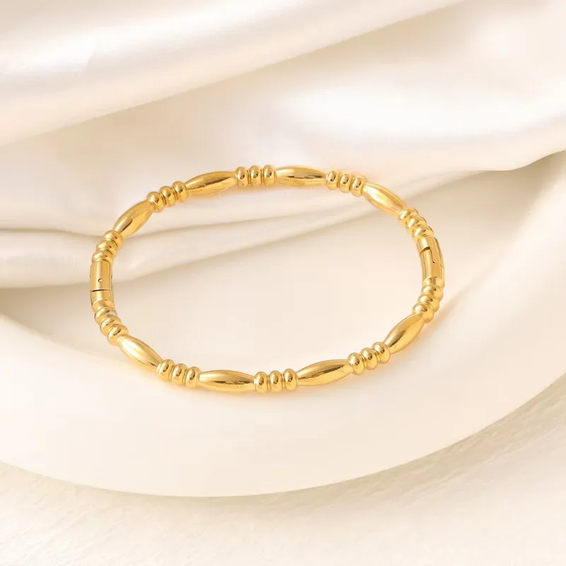 Gold Bead Bangle, Boho Stacking Bangle, Stainless Steel