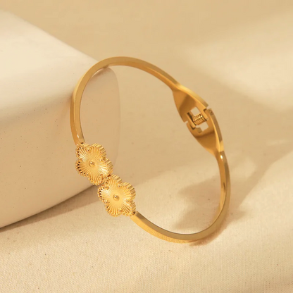 Blossom Flower Gold Bangle, Stainless Steel Floral Bangle