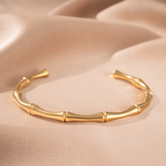 Gold Bamboo Cuff Bangle, Gold Cuff Bangle, Stainless Steel