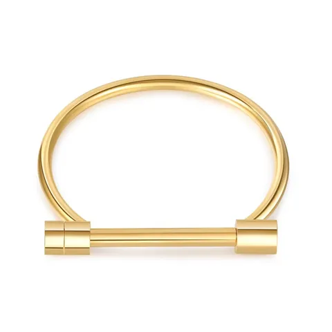 T-Bar Gold Bangle, Gold Cuff Bangle, Stainless Steel