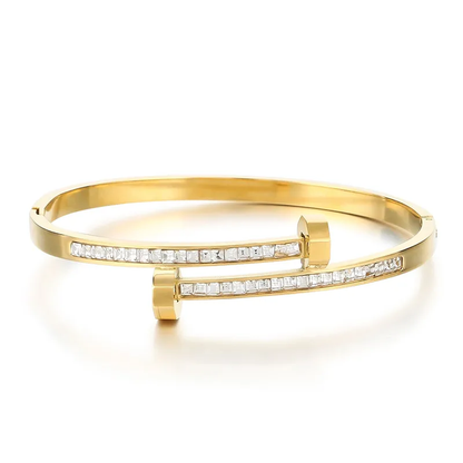 Layered Gold Zircon Bangle, Minimalist Gold Stacking Bangle, Gift for Her