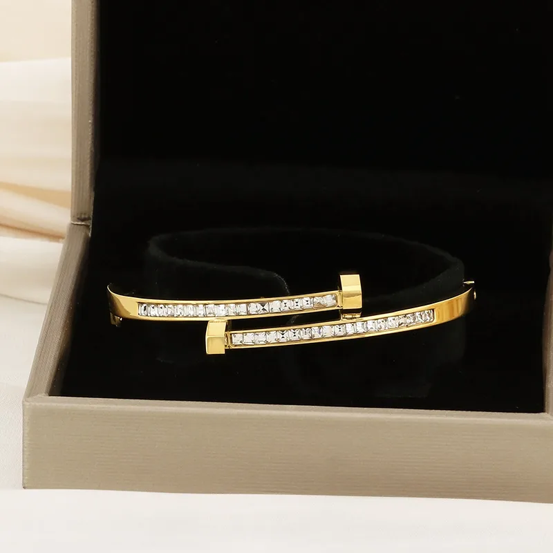Layered Gold Zircon Bangle, Minimalist Gold Stacking Bangle, Gift for Her
