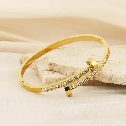 Layered Gold Zircon Bangle, Minimalist Gold Stacking Bangle, Gift for Her