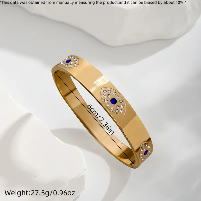 Zircon Evil Eye Wide Bangle, Chunky Gold Bangle, Stainless Steel