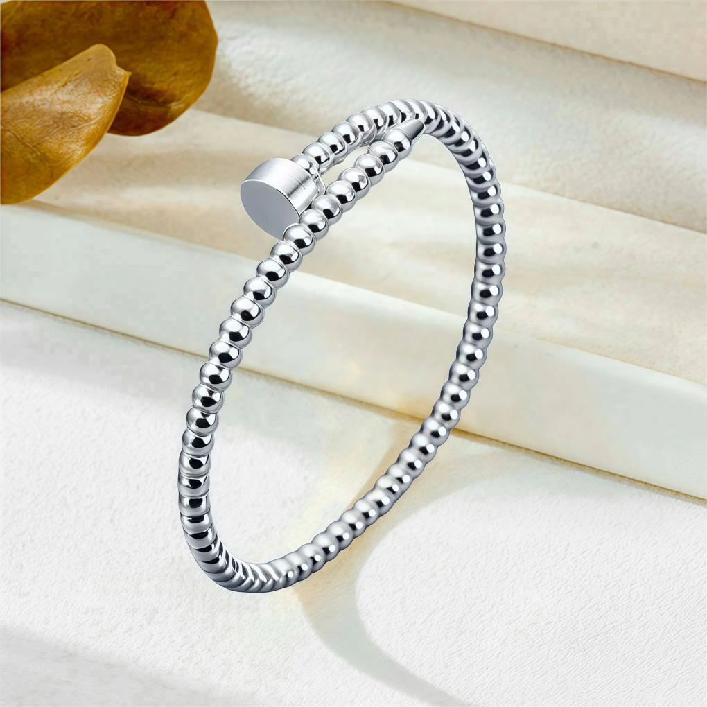 Silver Ball Nail Bangle, Bead Stacking Bangle