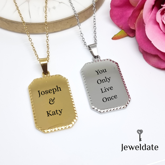 Personalised Necklace Engraved Rectangle Pendant Necklace, Custom Necklace Jewellery Gift