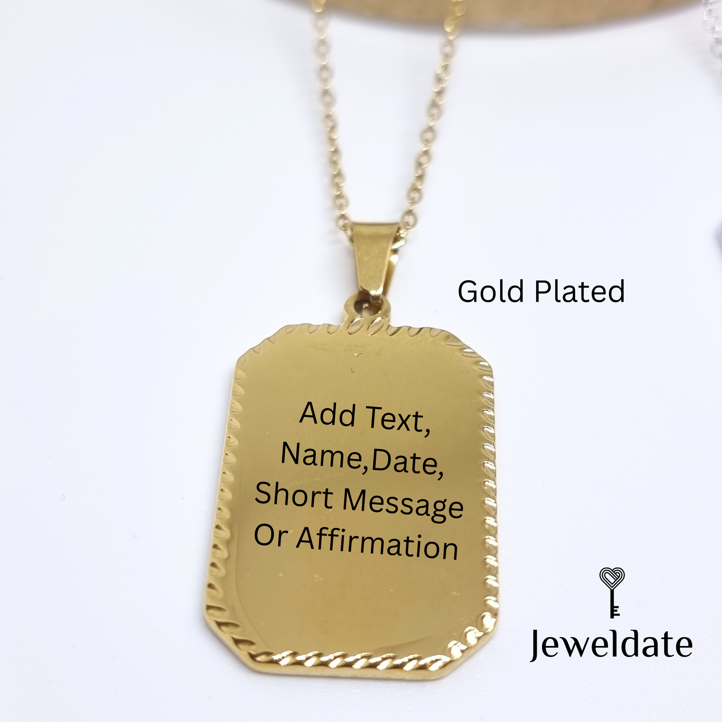 Personalised Necklace Engraved Rectangle Pendant Necklace, Custom Necklace Jewellery Gift