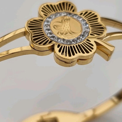 18k Gold Plated Flower Zircon Bangle Stainless Steel