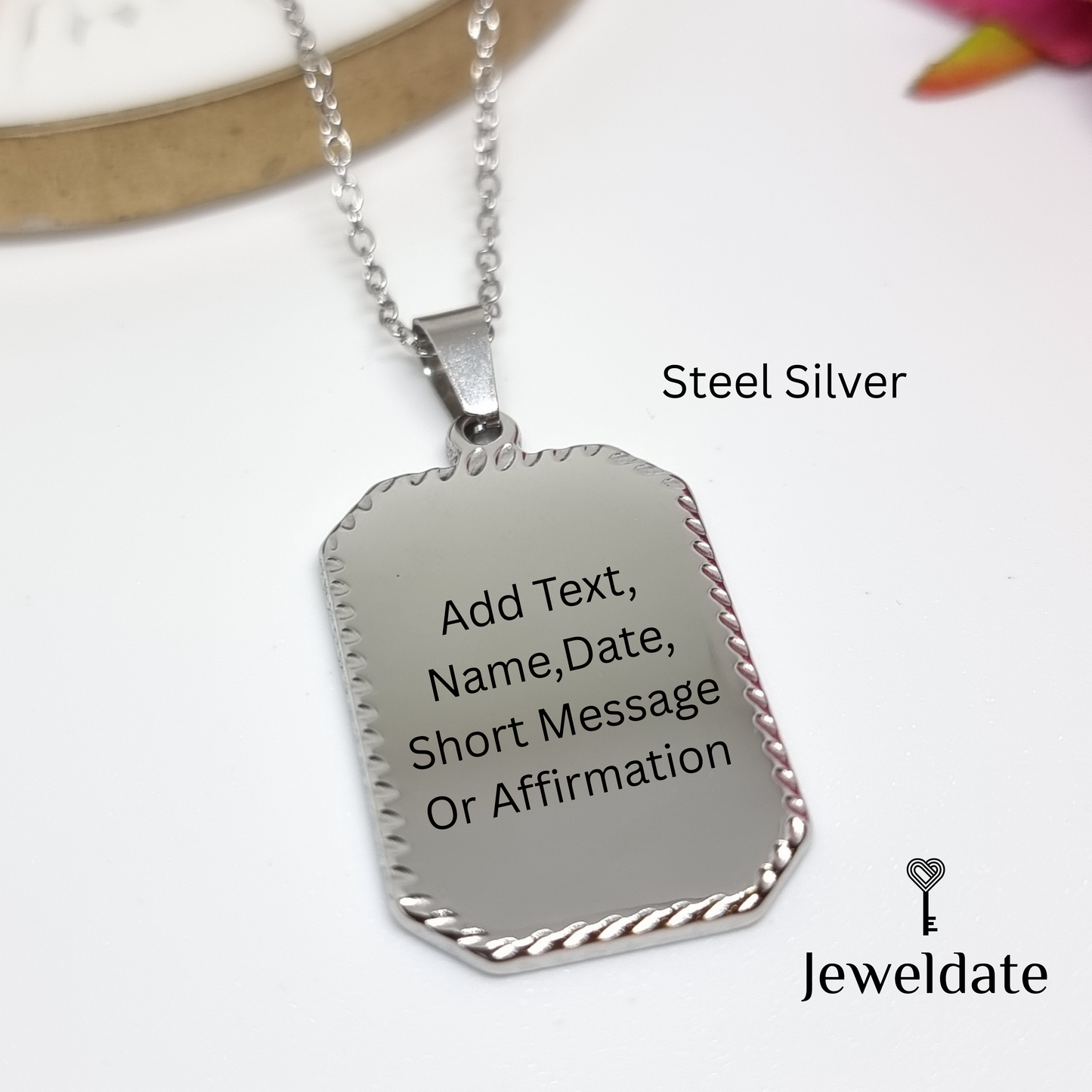 Personalised Necklace Engraved Rectangle Pendant Necklace, Custom Necklace Jewellery Gift
