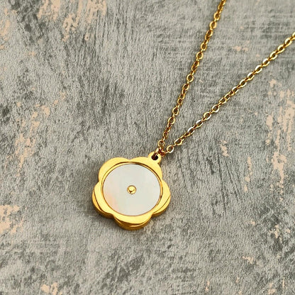 18K Gold Plated Necklace with Mother of Pearl Flower Pendant